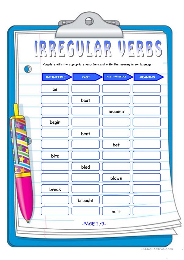 irregular verbs esl practice